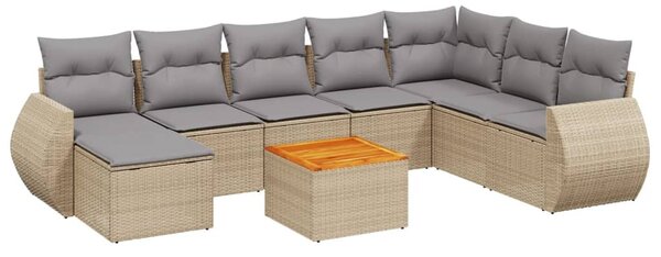 9 részes bézs polyrattan kerti ülőgarnitúra párnákkal