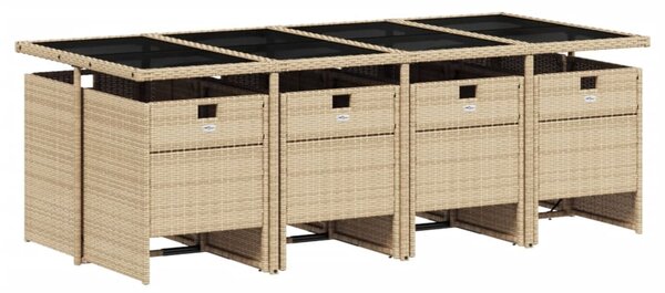 9 részes vegyes bézs polyrattan kerti étkezőgarnitúra párnákkal