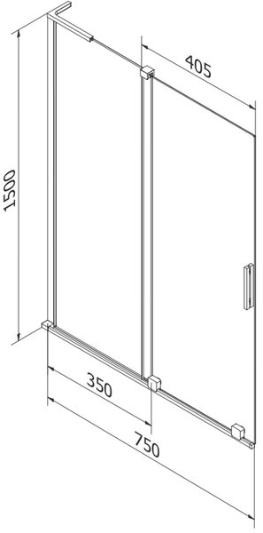 Mexen Velar L kétszárnyú tolófürdő paraván 75 x 150 cm, fagyott, króm - 896-075-003-31-01