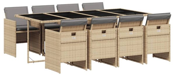 9 részes vegyes bézs polyrattan kerti étkezőgarnitúra párnákkal