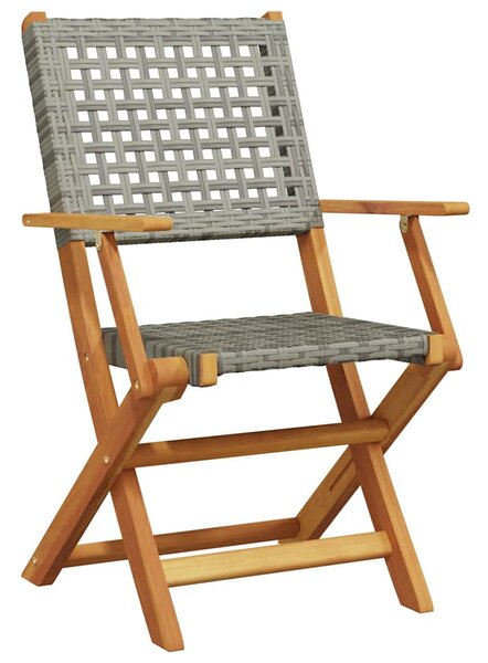 3 részes szürke polyrattan és tömör fa bisztrószett
