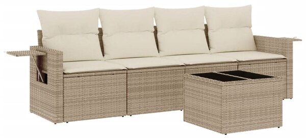 5 részes bézs polyrattan kerti ülőgarnitúra párnákkal