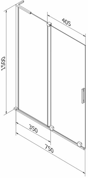 Mexen Velar L kétrészes tolható fürdőkádparaván 75 x 150 cm, átlátszó, csiszolt nikkel - 896-075-003-01-97