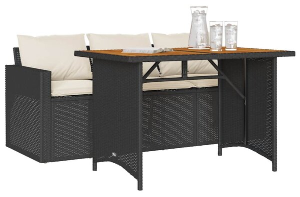 2 részes fekete polyrattan kerti étkezőgarnitúra párnával