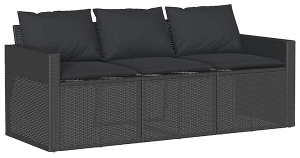 2 részes fekete polyrattan kerti étkezőgarnitúra párnával