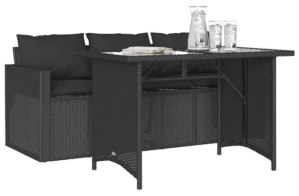 2 részes fekete polyrattan kerti étkezőgarnitúra párnával