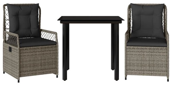 3 részes szürke polyrattan kerti étkezőgarnitúra párnával