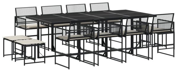 13 részes fekete polyrattan kerti ülőgarnitúra párnákkal