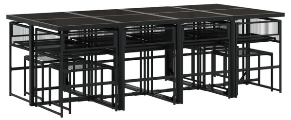 13 részes fekete polyrattan kerti ülőgarnitúra párnákkal