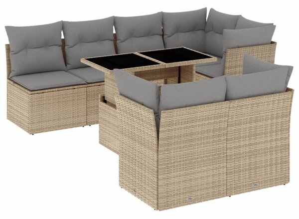 8 részes bézs polyrattan kerti ülőgarnitúra párnával
