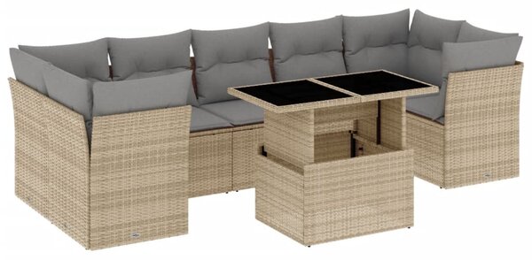 8 részes bézs polyrattan kerti ülőgarnitúra párnával