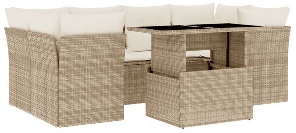 7 részes bézs polyrattan kerti ülőgarnitúra párnákkal