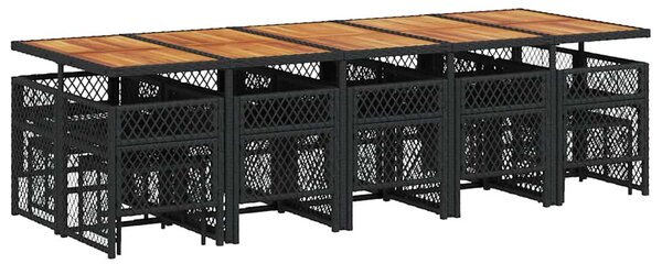 15 részes fekete polyrattan kerti étkezőgarnitúra párnákkal