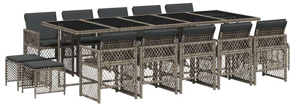 15 részes szürke polyrattan kerti étkezőgarnitúra párnákkal