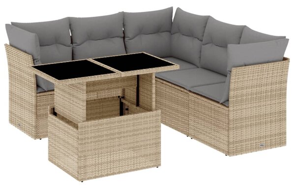 6 részes bézs polyrattan kerti ülőgarnitúra párnával