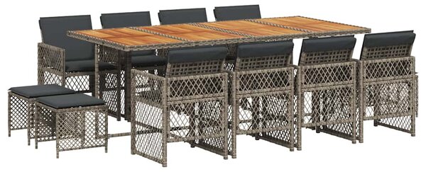 13 részes szürke polyrattan kerti ülőgarnitúra párnákkal