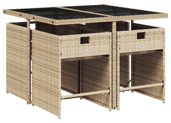 5 részes bézs polyrattan kerti étkezőgarnitúra párnákkal
