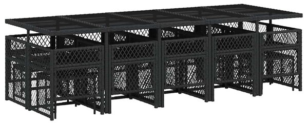 15 részes fekete polyrattan kerti étkezőgarnitúra párnákkal