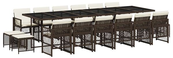 17 részes barna polyrattan kerti étkezőgarnitúra párnákkal
