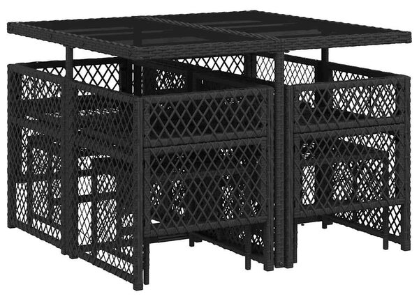 9 részes fekete polyrattan kerti étkezőgarnitúra párnákkal