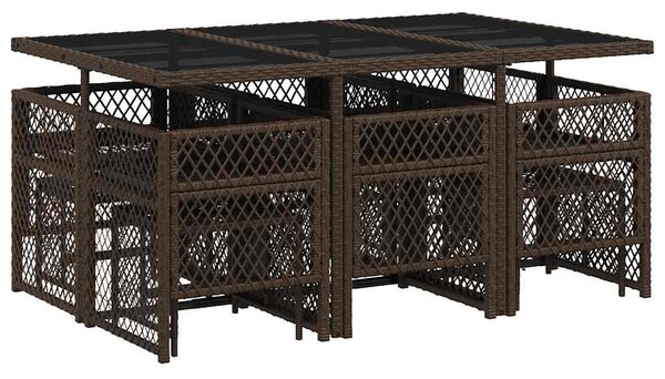11 részes barna polyrattan kerti ülőgarnitúra párnákkal