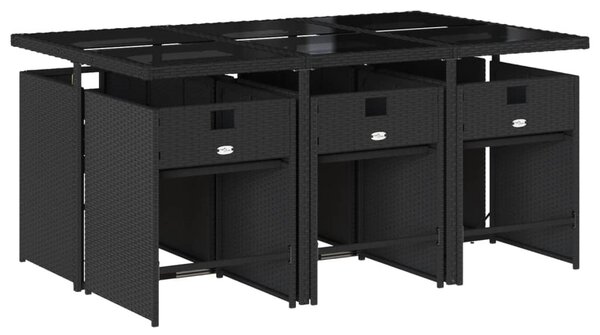 7 részes fekete polyrattan kerti étkezőgarnitúra párnával