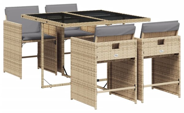 5 részes vegyes bézs polyrattan kerti étkezőgarnitúra párnákkal