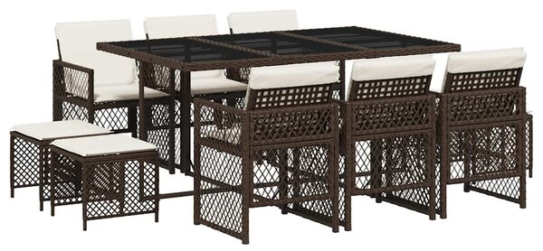 11 részes barna polyrattan kerti ülőgarnitúra párnákkal