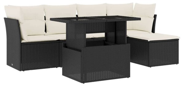 6 részes fekete polyrattan kerti ülőgarnitúra párnákkal