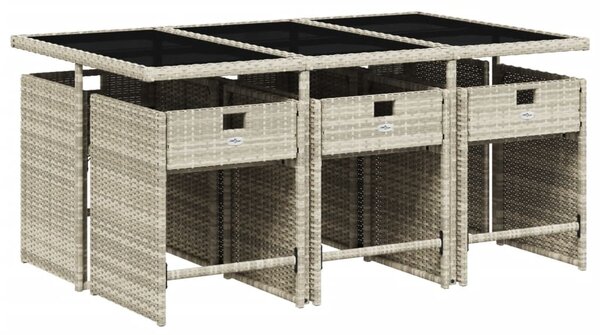 7 részes világosszürke polyrattan kerti étkezőszett párnával