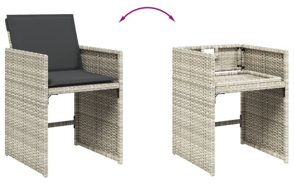 11 részes világosszürke polyrattan kerti ülőgarnitúra párnákkal