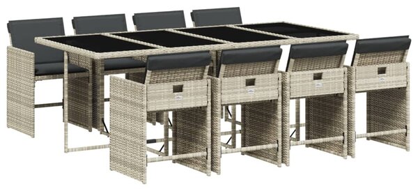 9részes világosszürke polyrattan kerti étkezőgarnitúra párnával