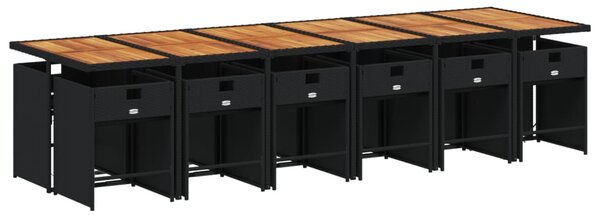 13 részes fekete polyrattan kerti ülőgarnitúra párnákkal