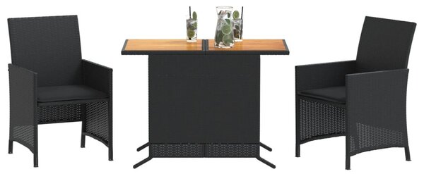 3 részes fekete polyrattan bisztrógarnitúra párnával