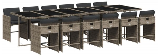 13 részes szürke polyrattan kerti ülőgarnitúra párnákkal