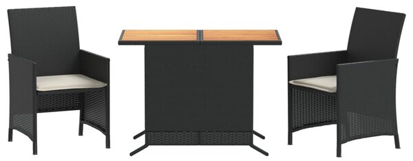 3 részes fekete polyrattan bisztrógarnitúra párnával