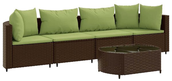 5 részes barna polyrattan kerti ülőgarnitúra párnával