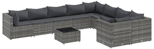 10 részes szürke polyrattan kerti ülőgarnitúra párnákkal