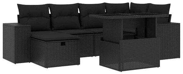 7 részes fekete polyrattan kerti ülőgarnitúra párnával