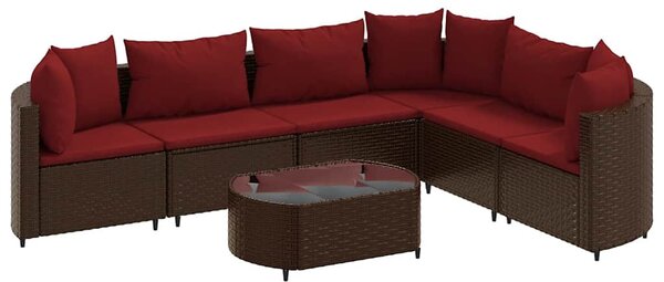 7 részes barna polyrattan kerti ülőgarnitúra párnákkal