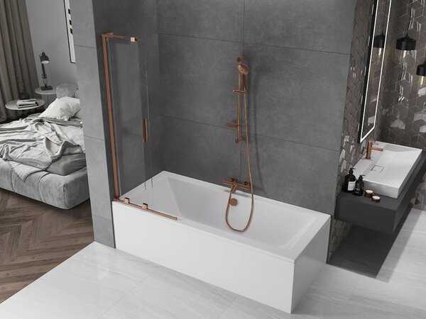 Mexen Velar L fürdőszobai paraván, 2-szárnyas toló 70 x 150 cm, átlátszó, rózsaarany - 896-070-003-01-60