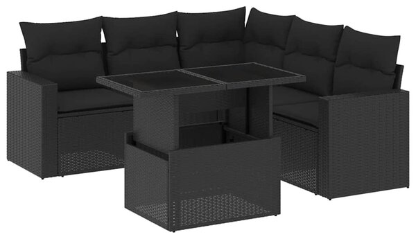 6 részes fekete polyrattan kerti ülőgarnitúra párnákkal