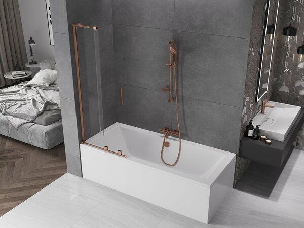 Mexen Velar L fürdőszobai paraván, 2-szárnyas toló 70 x 150 cm, átlátszó, rózsaarany - 896-070-003-01-60
