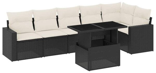 7 részes fekete polyrattan kerti ülőgarnitúra párnával