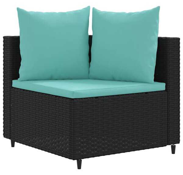8 részes fekete polyrattan kerti ülőgarnitúra párnákkal