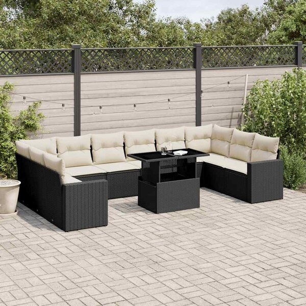 11 részes fekete polyrattan kerti ülőgarnitúra párnákkal
