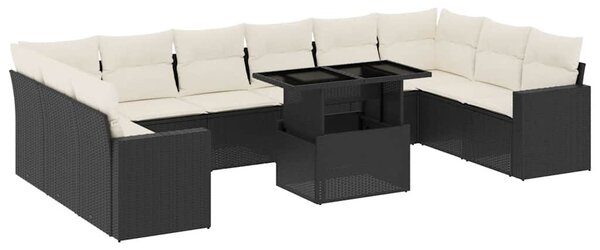 11 részes fekete polyrattan kerti ülőgarnitúra párnákkal