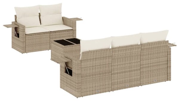 6 részes bézs polyrattan kerti ülőgarnitúra párnával