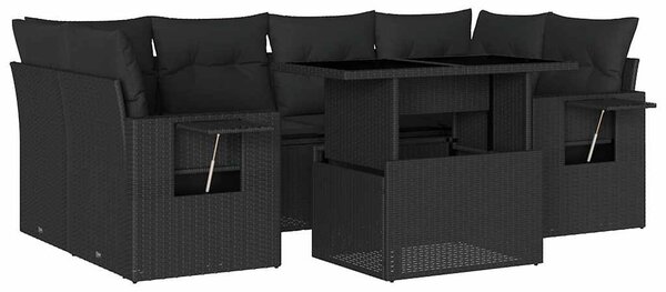 7 részes fekete polyrattan kerti ülőgarnitúra párnával