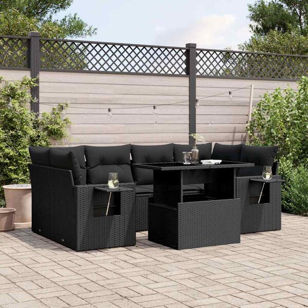 7 részes fekete polyrattan kerti ülőgarnitúra párnával